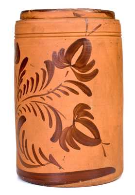 Outstanding 1888 Tanware Canister w/ Elaborate Albany Slip Floral Decoration