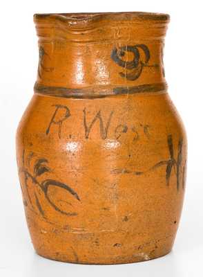Rare Small-Sized Stoneware Pitcher by Rufus West at the Thompson Pottery, Morgantown, WV, c1875