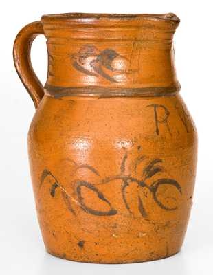 Rare Small-Sized Stoneware Pitcher by Rufus West at the Thompson Pottery, Morgantown, WV, c1875