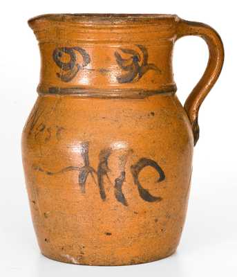 Rare Small-Sized Stoneware Pitcher by Rufus West at the Thompson Pottery, Morgantown, WV, c1875