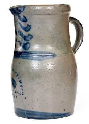 Exceptional PALATINE POTTERY CO / PALATINE / W VA Stoneware Pitcher w/ Stenciled Pear Motif