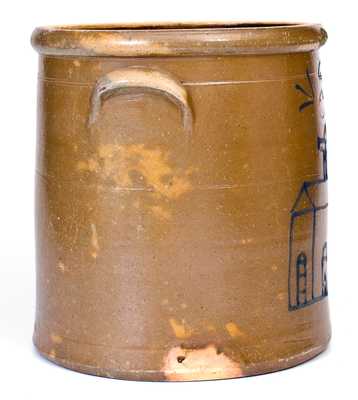 Very Rare Stoneware Crock w/ Cobalt Church Decoration, att. S.A. Colvin and Sons, Jane Lew, WV, circa 1880