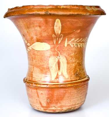 Outstanding attrib. J. Eberly & Co., Strasburg, VA Redware Urn w/ Profuse Slip Floral Decoration