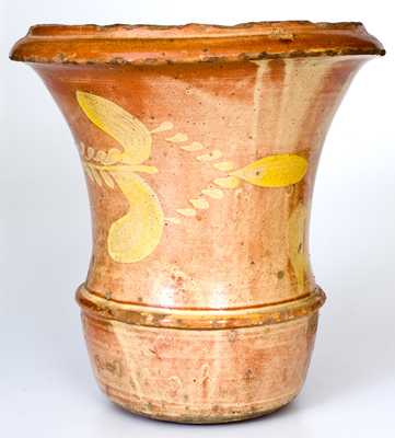 Outstanding attrib. J. Eberly & Co., Strasburg, VA Redware Urn w/ Profuse Slip Floral Decoration