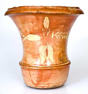 Outstanding attrib. J. Eberly & Co., Strasburg, VA Redware Urn w/ Profuse Slip Floral Decoration