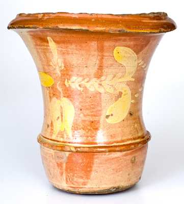 Outstanding attrib. J. Eberly & Co., Strasburg, VA Redware Urn w/ Profuse Slip Floral Decoration