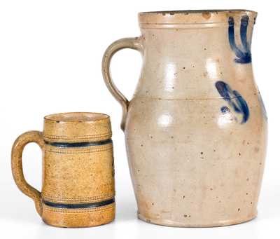 Two Pieces of Cobalt-Decorated Stoneware, New Jersey origin