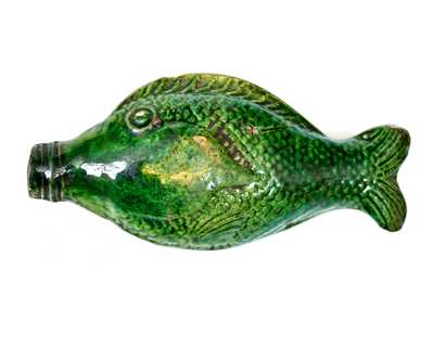 Rare Copper-Glazed Redware Fish Bottle, Salem, NC origin, circa 1801-1829