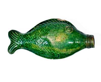 Rare Copper-Glazed Redware Fish Bottle, Salem, NC origin, circa 1801-1829