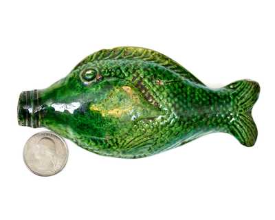 Rare Copper-Glazed Redware Fish Bottle, Salem, NC origin, circa 1801-1829