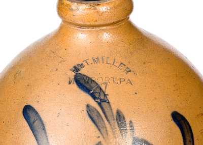 Rare and Fine M. & T. MILLER / NEWPORT, PA Four-Gallon Stoneware Jug w/ Profuse Decoration