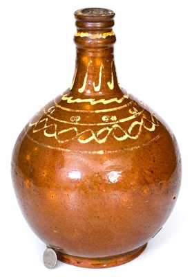 Exceedingly Rare and Important 18th Century New England Redware Bottle, probably Charlestown, MA