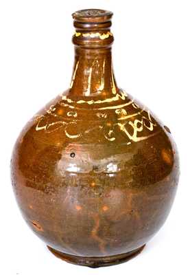 Exceedingly Rare and Important 18th Century New England Redware Bottle, probably Charlestown, MA