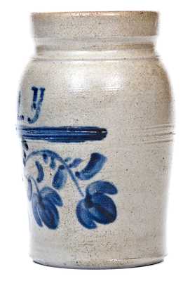 Rare Small-Sized Greensboro, PA Stoneware Presentation Jar w/ Elaborate Decoration, Inscribed