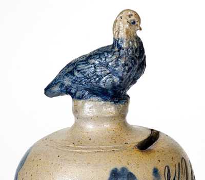 Exceedingly Rare Remmey Stoneware Presentation Bank with Bird Finial, 