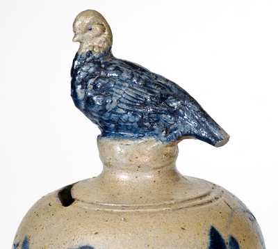 Exceedingly Rare Remmey Stoneware Presentation Bank with Bird Finial, 