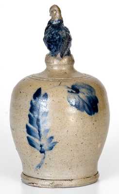 Exceedingly Rare Remmey Stoneware Presentation Bank with Bird Finial, 