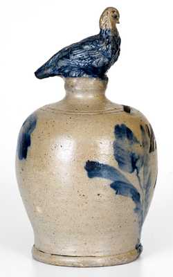 Exceedingly Rare Remmey Stoneware Presentation Bank with Bird Finial, 