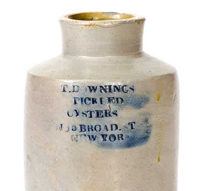 Extremely Rare and Important Thomas Downing (New York City) Stoneware Oyster Jar