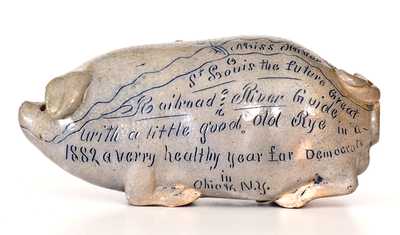 Anna Pottery Stoneware Pig Flask with Glass Eyes and Political Inscription