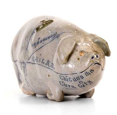 Exceptional Anna Pottery Stoneware Pig Flask: 