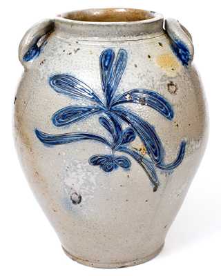 Exceptional 4 Gal. Manhattan Stoneware Jar w/ Elaborate Incised Decoration, circa 1790