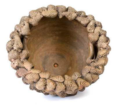 Extremely Rare Stoneware Hanging Flowerpot w/ Applied Pine Cones, David Greenland Thompson, Morgantown, WV