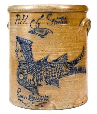 Exceptional P. H. Smith, Akron, Ohio Stoneware Jar w/ Mermaid Decoration