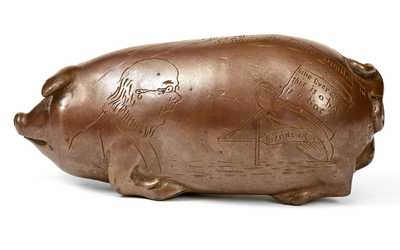 Anna Pottery Stoneware Horace Greely Pig Flask, 1872