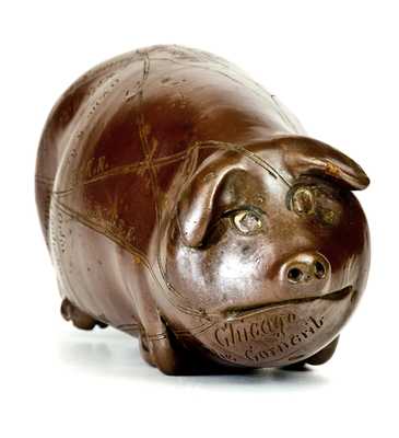 Important Anna Pottery Stoneware Horace Greeley Political Pig Flask