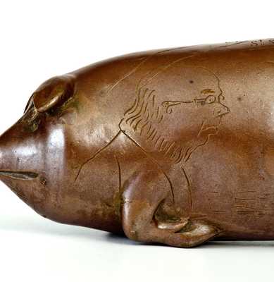 Important Anna Pottery Stoneware Horace Greeley Political Pig Flask