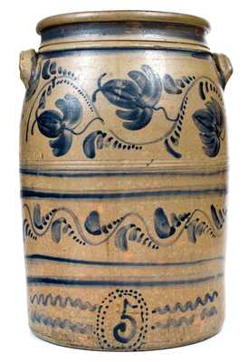 Exceptional 5 Gal. Western PA Stoneware Jar w/ Profuse Freehand Decoration