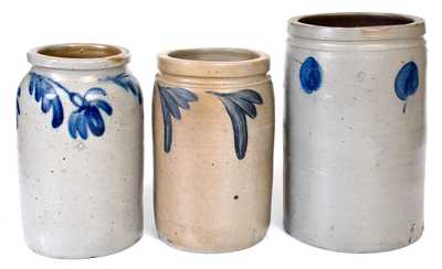 Three Cobalt-Decorated Stoneware Jars, Mid-Atlantic origin, circa 1875.