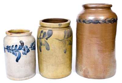 Three Philadelphia Cobalt-Decorated Stoneware Jars