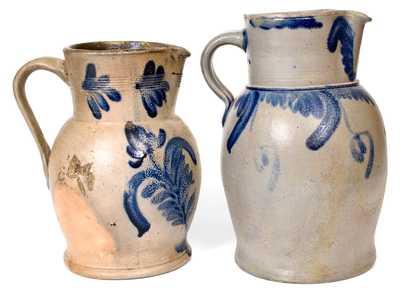 Two Cobalt-Decorated Stoneware Pitchers, Mid-Atlantic origin