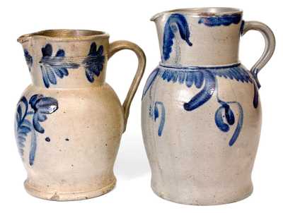 Two Cobalt-Decorated Stoneware Pitchers, Mid-Atlantic origin