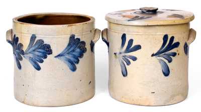 Two Remmey (Philadelphia) Cobalt-Decorated Stoneware Cake Crocks