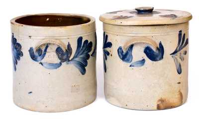 Two Remmey (Philadelphia) Cobalt-Decorated Stoneware Cake Crocks