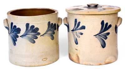 Two Remmey (Philadelphia) Cobalt-Decorated Stoneware Cake Crocks