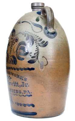 Rare and Fine Isaac Hewitt, Jr. / RICES LANDING, PA Double-Handled Stoneware Jug