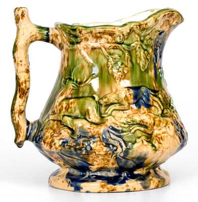 Exceptional John L. Rue & Co., South Amboy, NJ Multi-Colored Rockingham Glazed Frog Pitcher