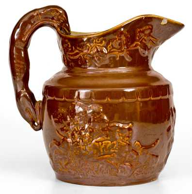 Very Rare Salamander Works, New York City or Woodbridge, NJ Hound-Handled Pitcher