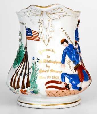 Exceptional Colonel Ellsworth Civil War Ironstone Pitcher, Stamped M A P / TRENTON, NJ