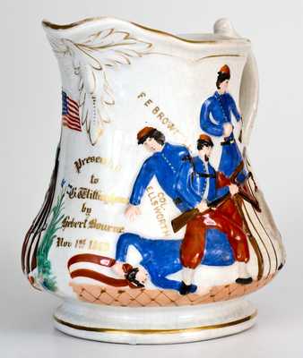 Exceptional Colonel Ellsworth Civil War Ironstone Pitcher, Stamped M A P / TRENTON, NJ