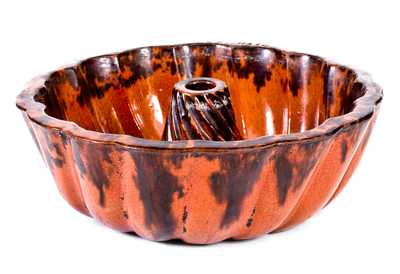 Extremely Rare Glazed Redware Food Mold, Stamped