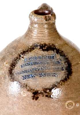 Rare Half-Gallon C. CROLIUS / NEW-YORK Stoneware Jug w/ Two-Color Slip