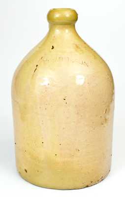 Very Rare L. JOHNSON Redware Jug, Lorenzo Johnson, Newstead, Erie County, NY