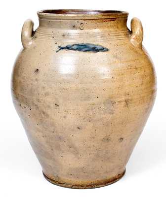 Scarce Stoneware Jar w/ Impressed Fish and Two-Color-Slip Decoration, att. Frederick Carpenter, Boston late 18th century