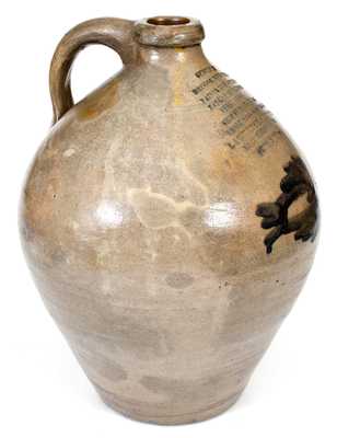 Exceptional Three-Gallon Manhattan Stoneware Advertising Jug, circa 1840