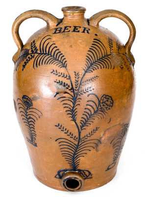Three-Gallon Stoneware Beer Cooler with Profuse Cobalt Flowering Urn Decoration, Mid-Atlantic or Ohio River Valley origin, circa 1830